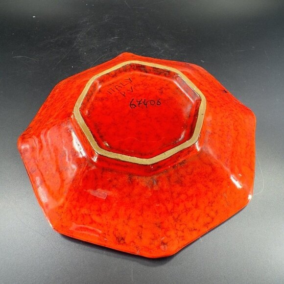 Mid Century Italian Art Pottery Tray Dish Bright Red Glaze Marked Italy Vintage - Picture 8 of 16